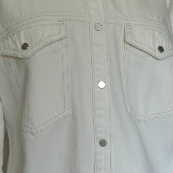 Mavi Gold Women's Long White Denim Shacket Jacket USA Size L - Picture 5 of 11